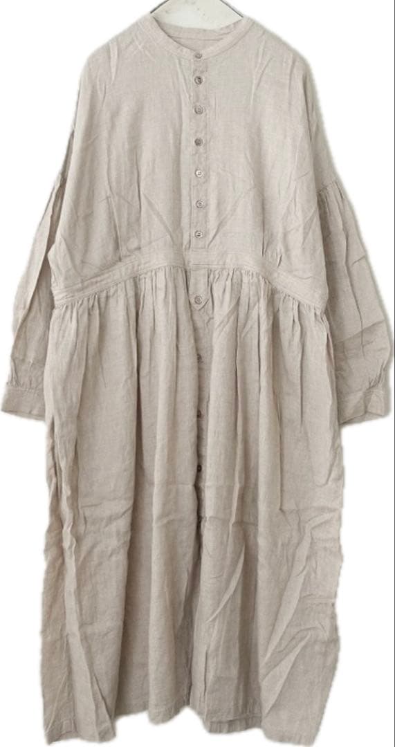 nest robe ブラックリネンバンドカラーワンピース