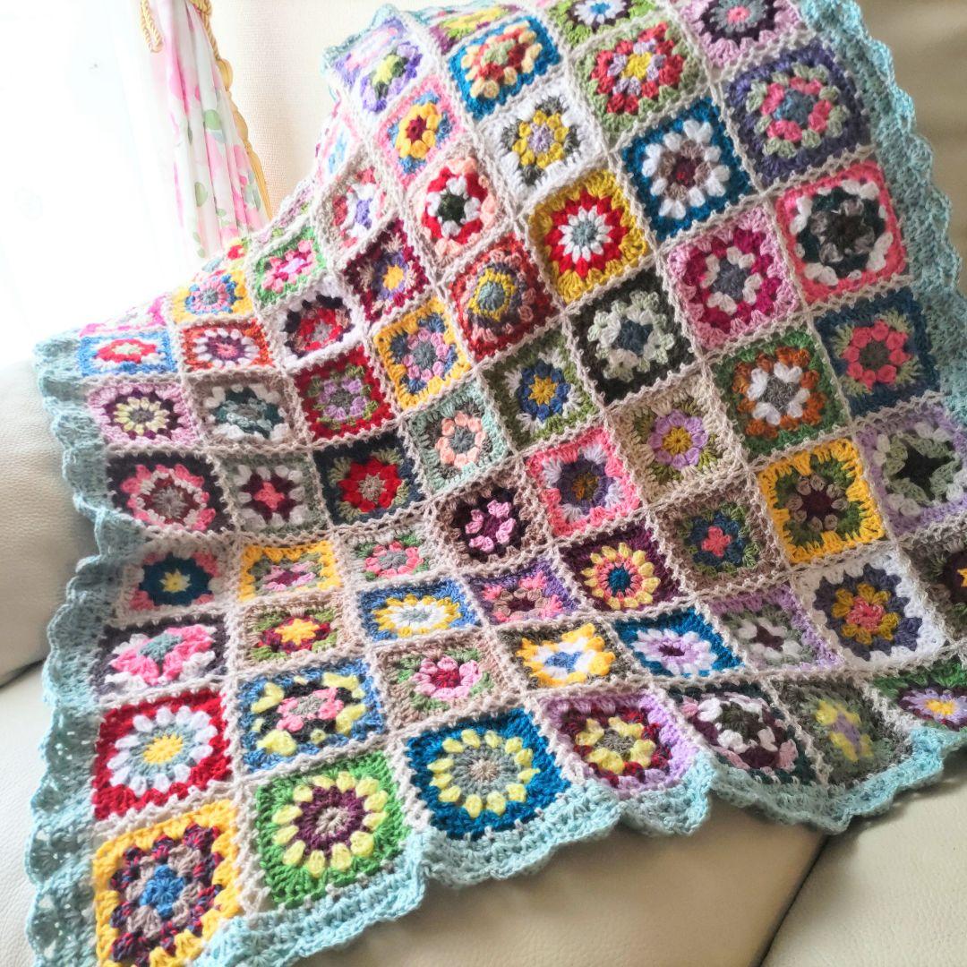 ひとみっちさま専用✩.*˚手編みブランケット★ティファニーブルー