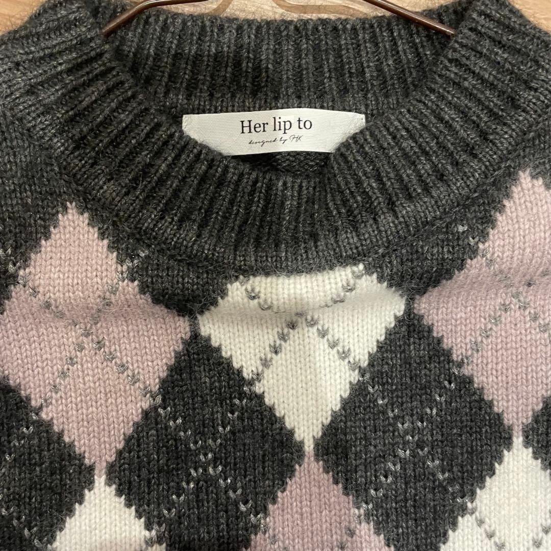 ワンピース Moor Argyle Ribbon Knit Dress