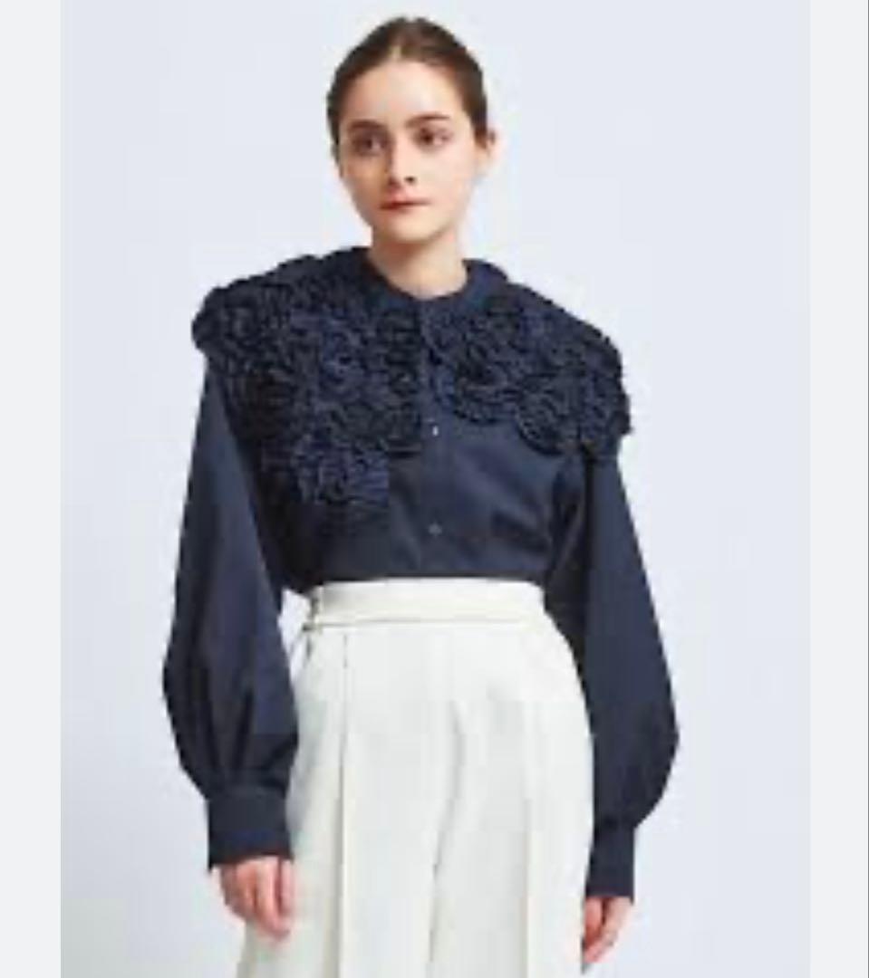 yori shirocon ホイップカラーブラウス ネイビー