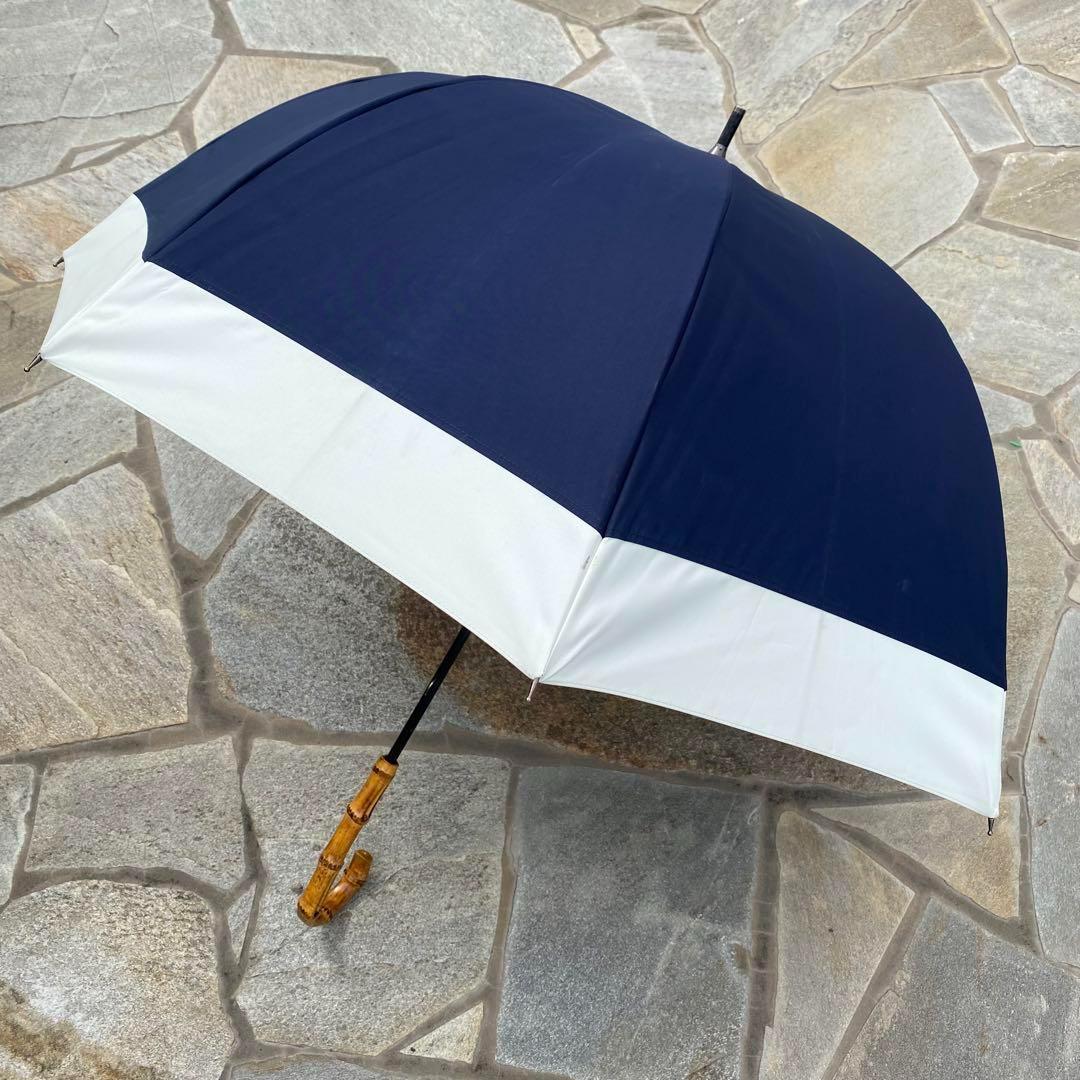 芦屋ロサブラン♡遮光日傘　長傘　ネイビー　紺色　バンブー　持ち手竹　紫外線対策