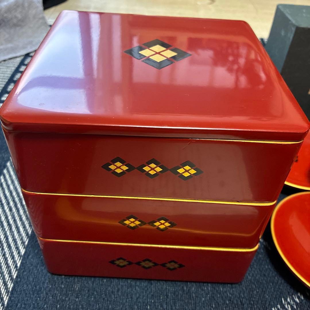 秀衡塗 ☆美品☆3段重箱と皿5枚と盆のセット
