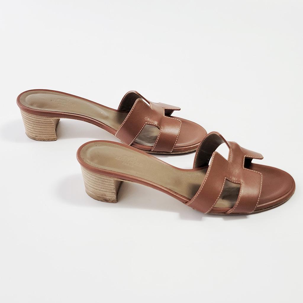 HERMESエルメス オアジスレザーミュール Hモチーフ　ブラウン系36 1/2