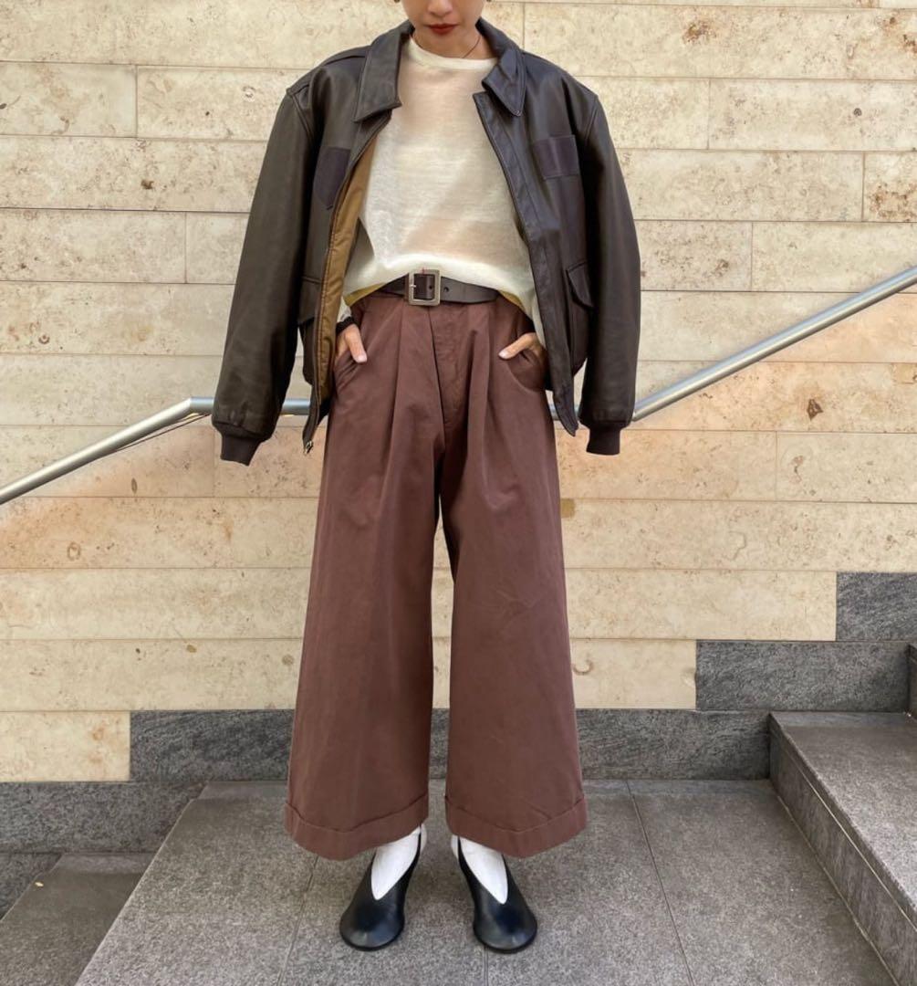 ＜6(ROKU)＞コットン チノ ワイド パンツ　ブラウン　34