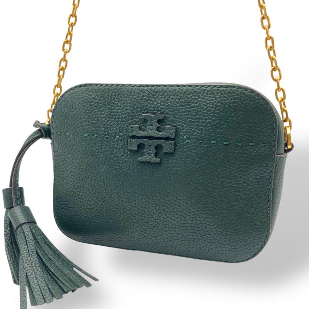 トリーバーチ カメラバッグ マックグロー レザー グリーン チェーン タッセル