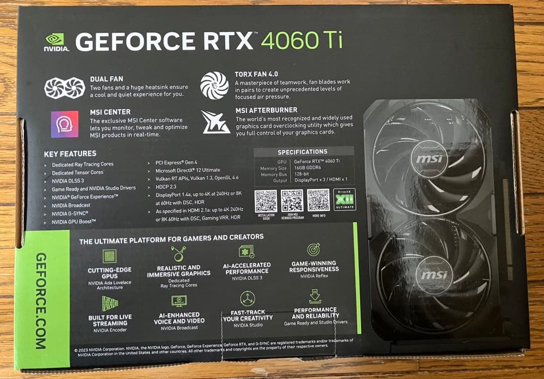 【小型】MSI RTX 4060 Ti 16GB VENTUS 2X BLACK