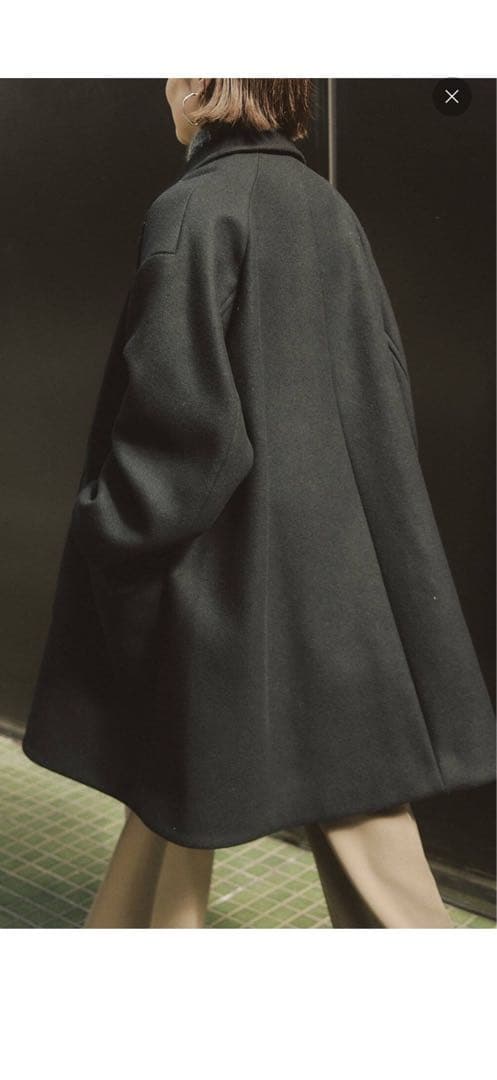 IENA LA BOUCLE ハードメルトンスタンドネックコート　BLACK