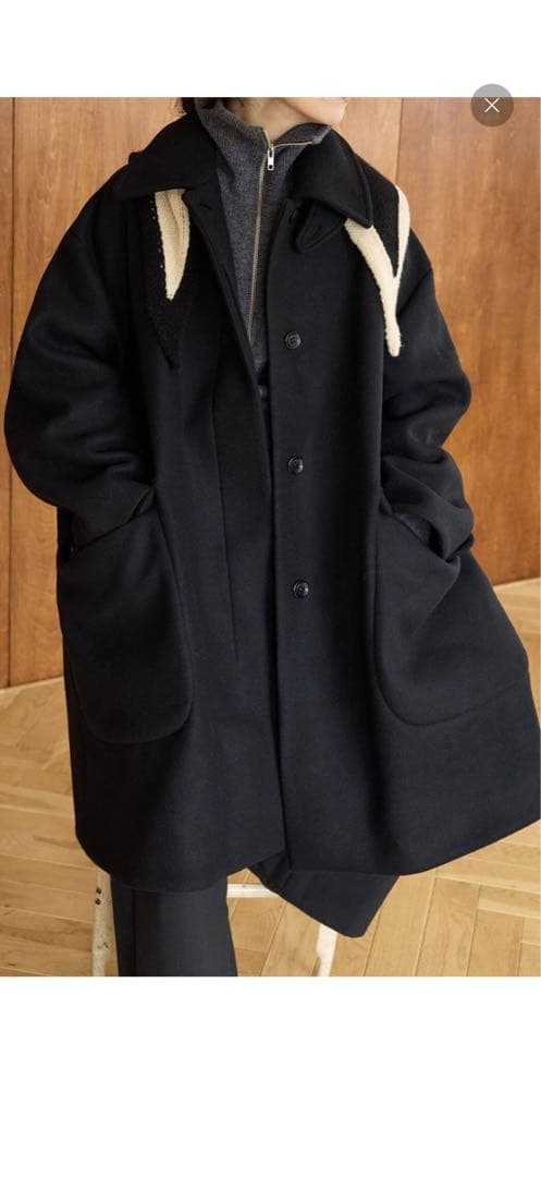 IENA LA BOUCLE ハードメルトンスタンドネックコート　BLACK