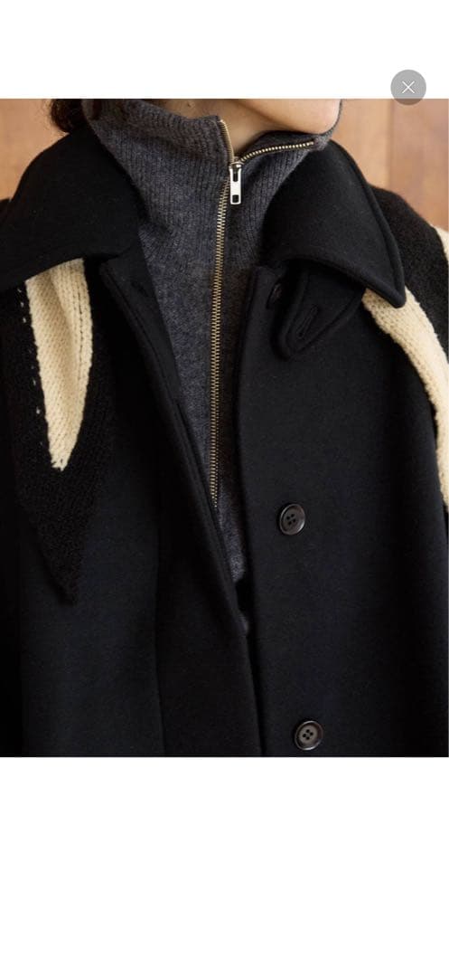 IENA LA BOUCLE ハードメルトンスタンドネックコート　BLACK