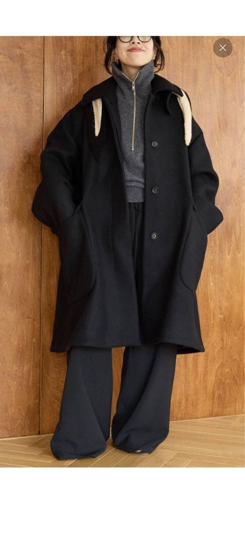 IENA LA BOUCLE ハードメルトンスタンドネックコート　BLACK