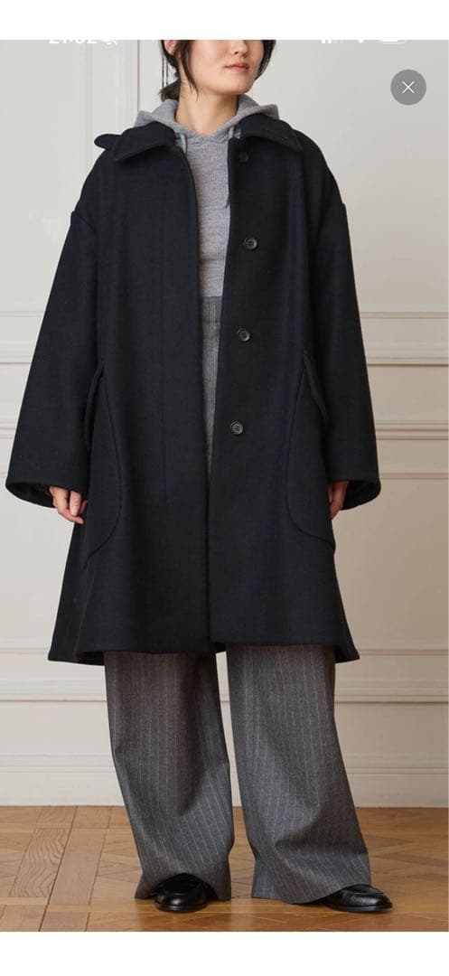 IENA LA BOUCLE ハードメルトンスタンドネックコート　BLACK