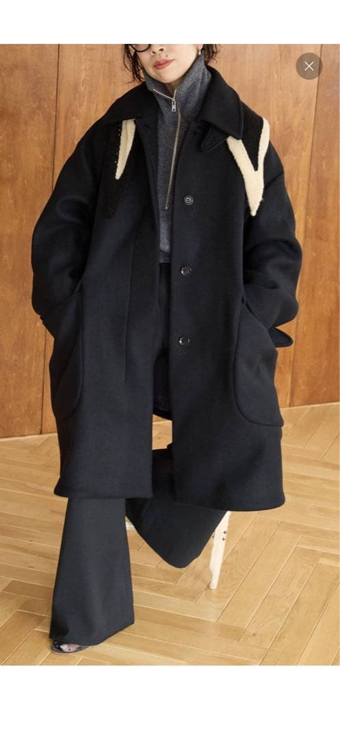IENA LA BOUCLE ハードメルトンスタンドネックコート　BLACK
