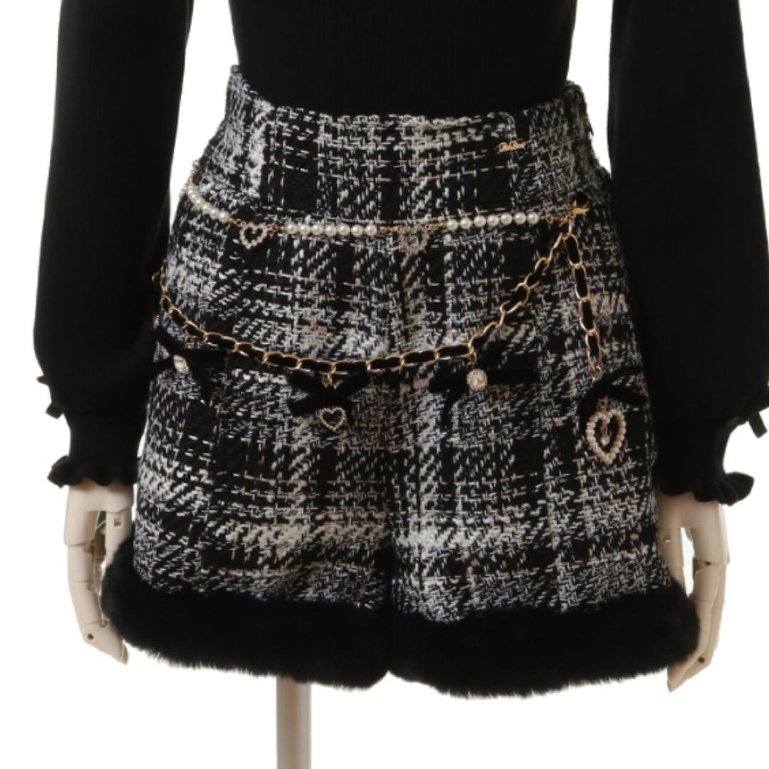 LIZLISA ビジューファーショートパンツ ブラックチェック