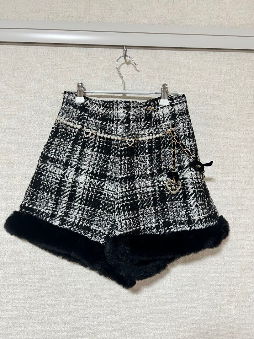 LIZLISA ビジューファーショートパンツ ブラックチェック