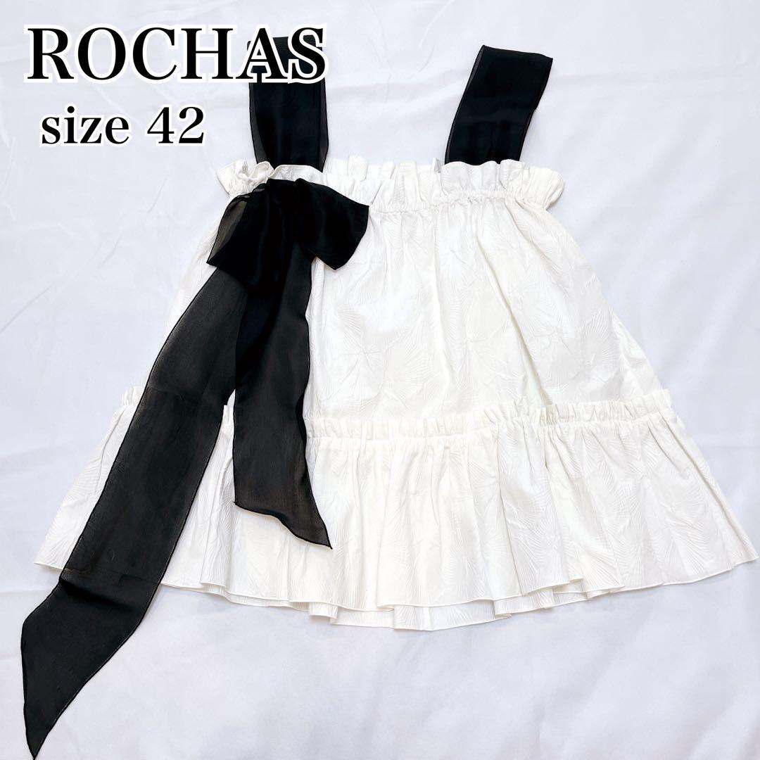 極美品✨ROCHAS ジャガード ノースリーブチュニック シアー リボン 42