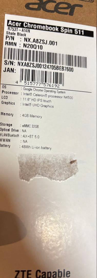 【中古】Acer Chromebook 本体 セット一式