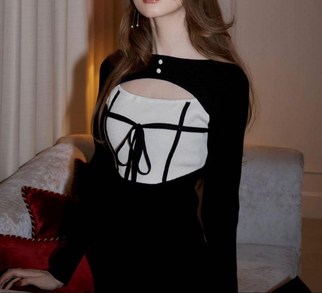 28リップサービス定価12650円デコルテオープンリボンニットワンピース