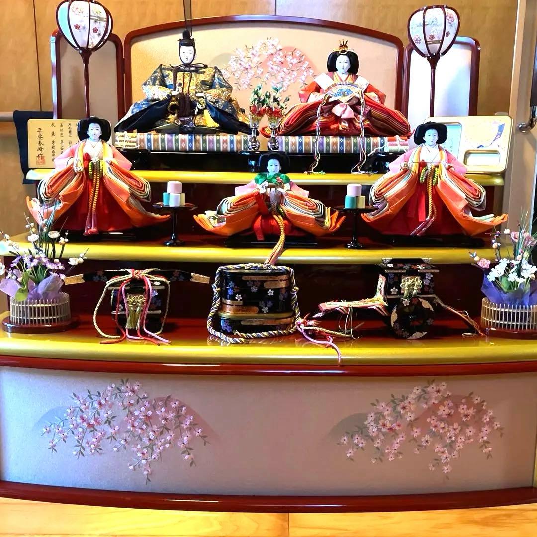 御京雛④平安春峰作　雛人形　三段飾り　お雛様　京都西陣織り　ひな人形3段　桜刺繍