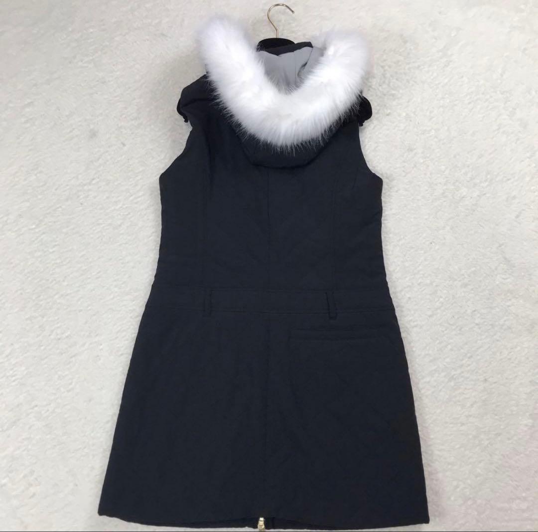 Callaway ダウンワンピース　ロングベスト 　黒　 フード取外し可 M