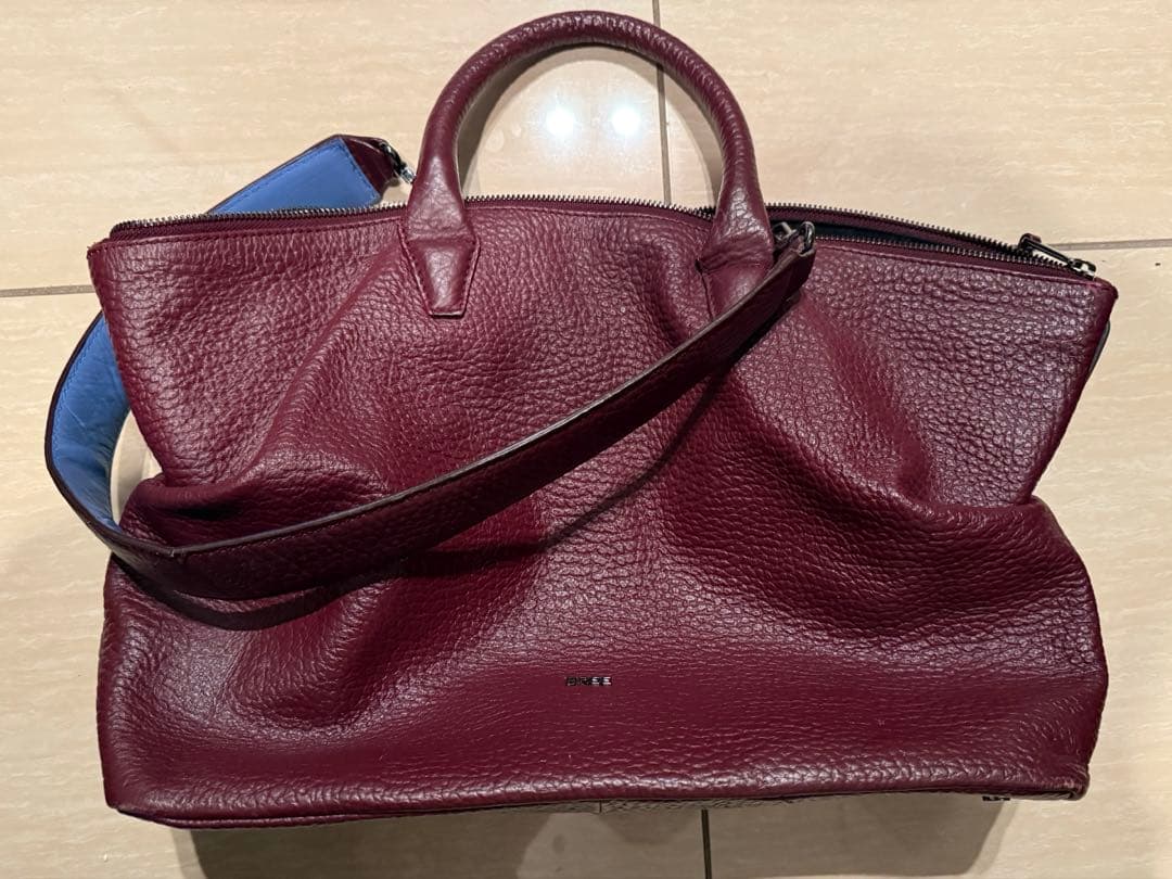 BREE ボルドー×ブルー レザーハンドバッグ トートバッグ A4 ビジネス
