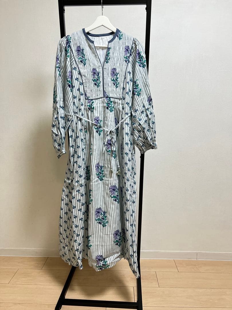 ne Quittez pasコットンジャカード シャーリングワンピースS サイズ