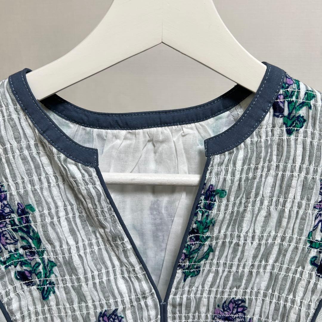 ne Quittez pasコットンジャカード シャーリングワンピースS サイズ