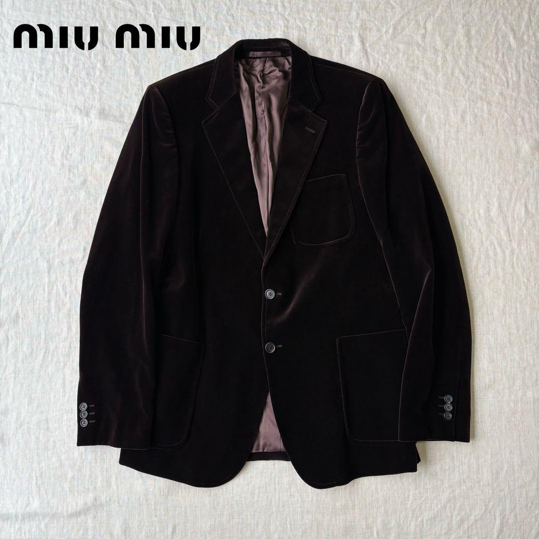 【美品】miumiu ベロア ブラウン テーラードジャケット 54 2B