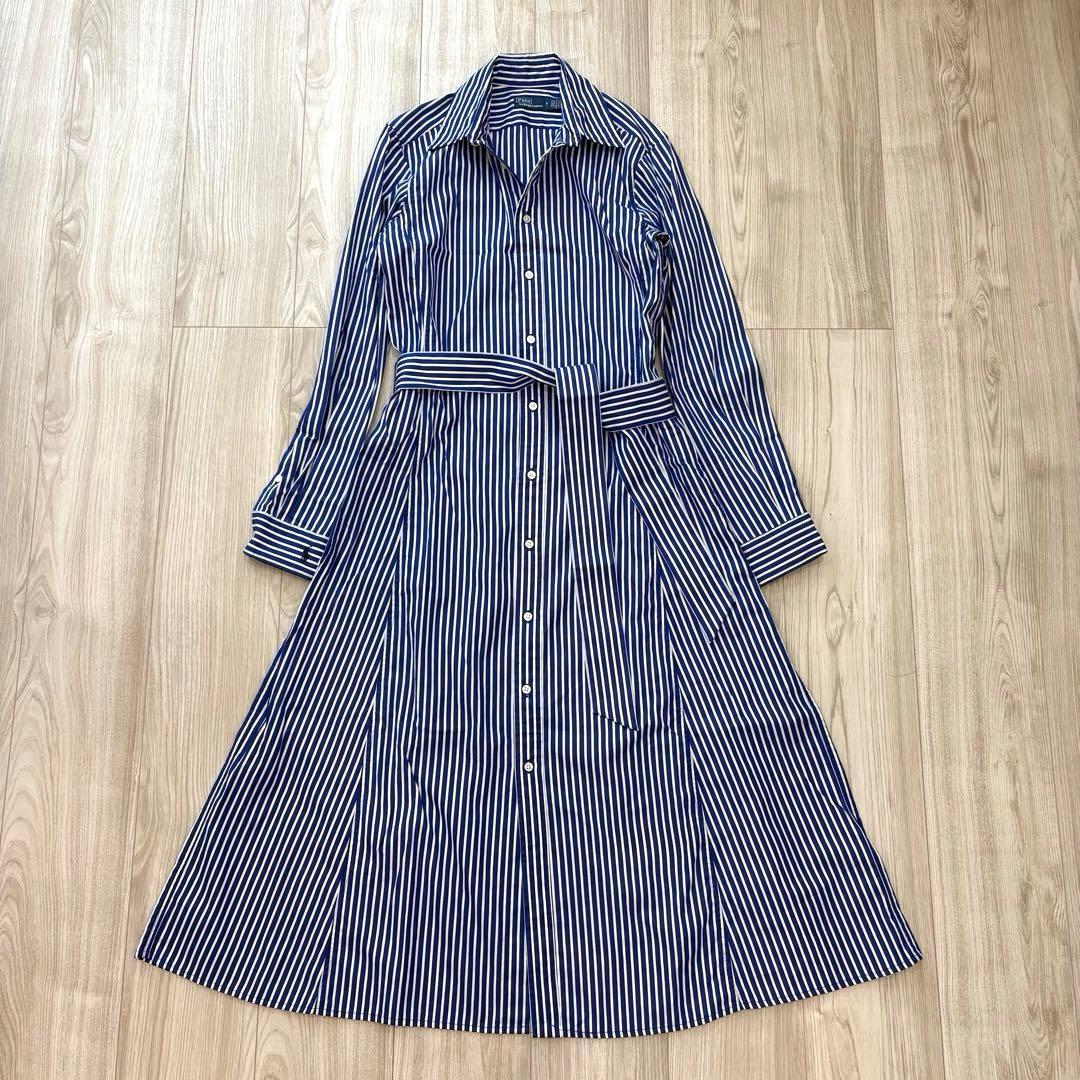 【極美品】ポロラルフローレン 24SS シャツワンピース ロング丈 ベルト付 0