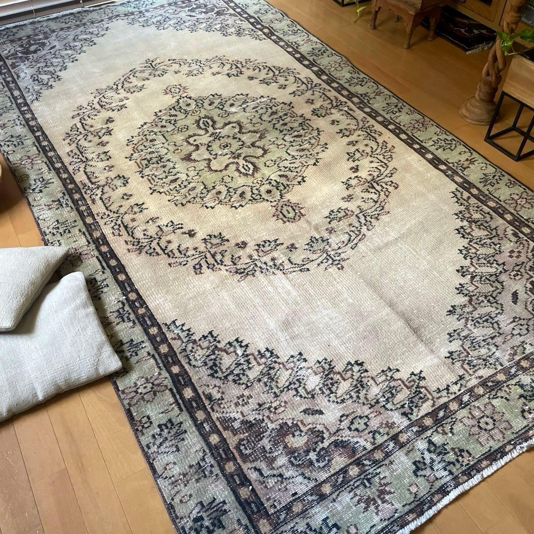 超大判144×269メダリオン　ベージュブラウン　トルコヴィンテージラグ