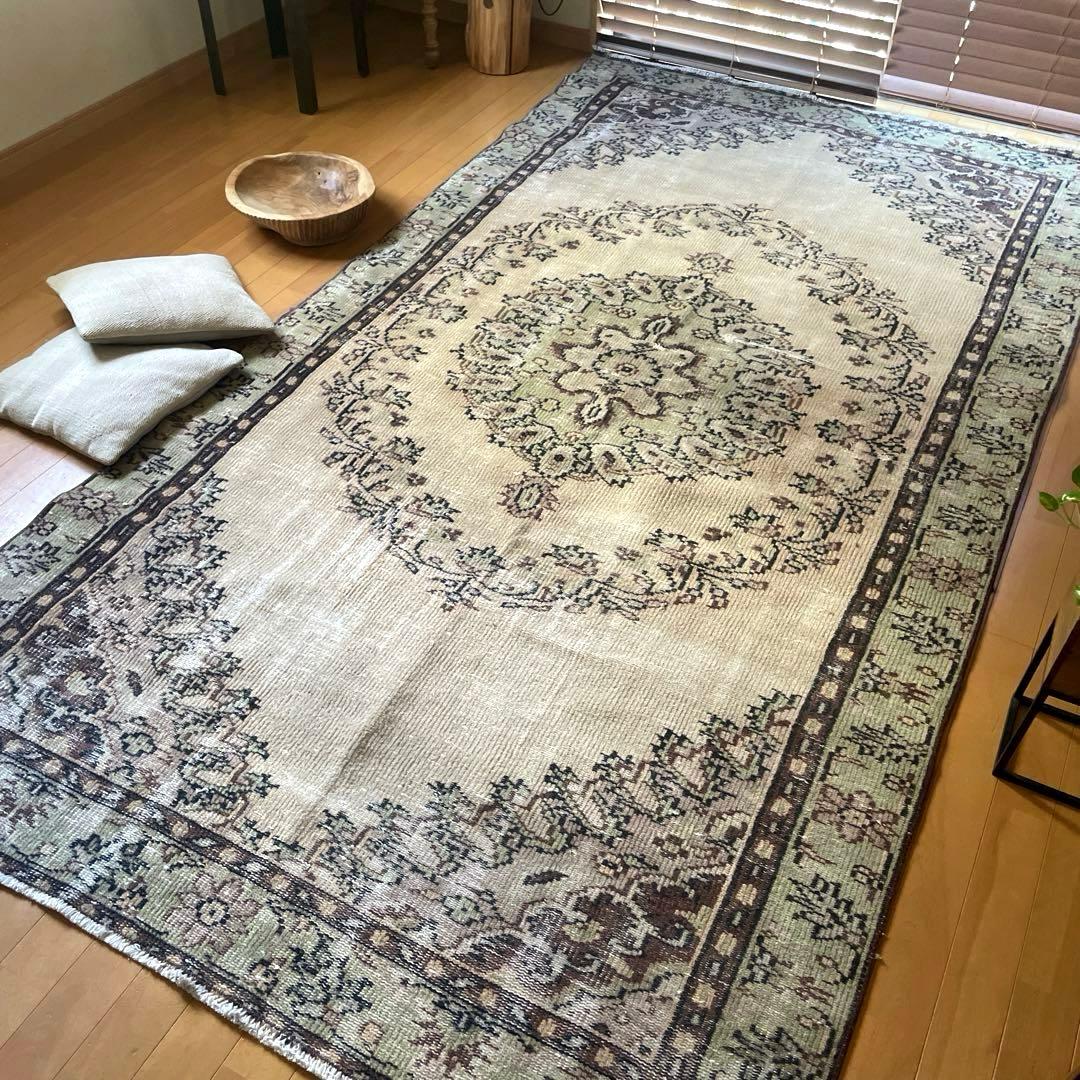 超大判144×269メダリオン　ベージュブラウン　トルコヴィンテージラグ