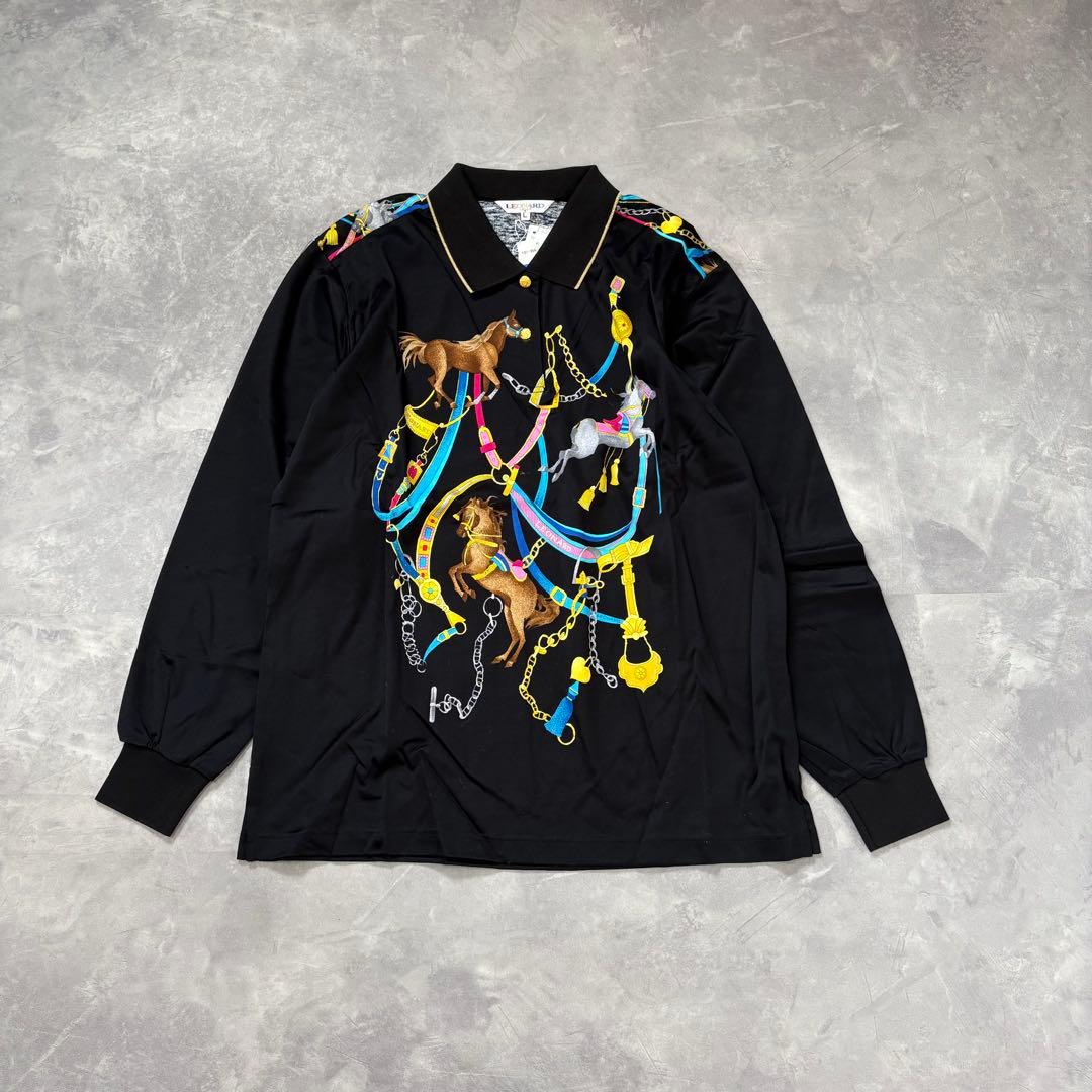 【未使用】レオナールスポーツ ホース柄 馬 金ボタン 長袖 ポロシャツ