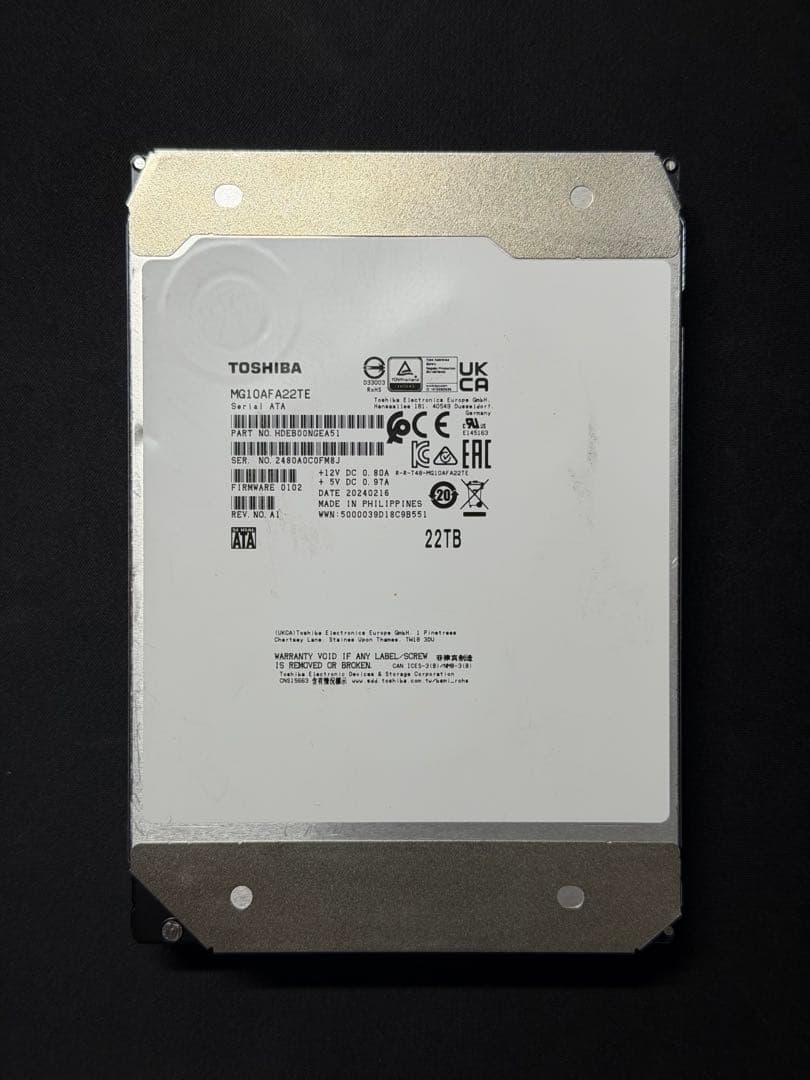 【ジャンク】22TB TOSHIBA MG04SDA 内蔵型HDD