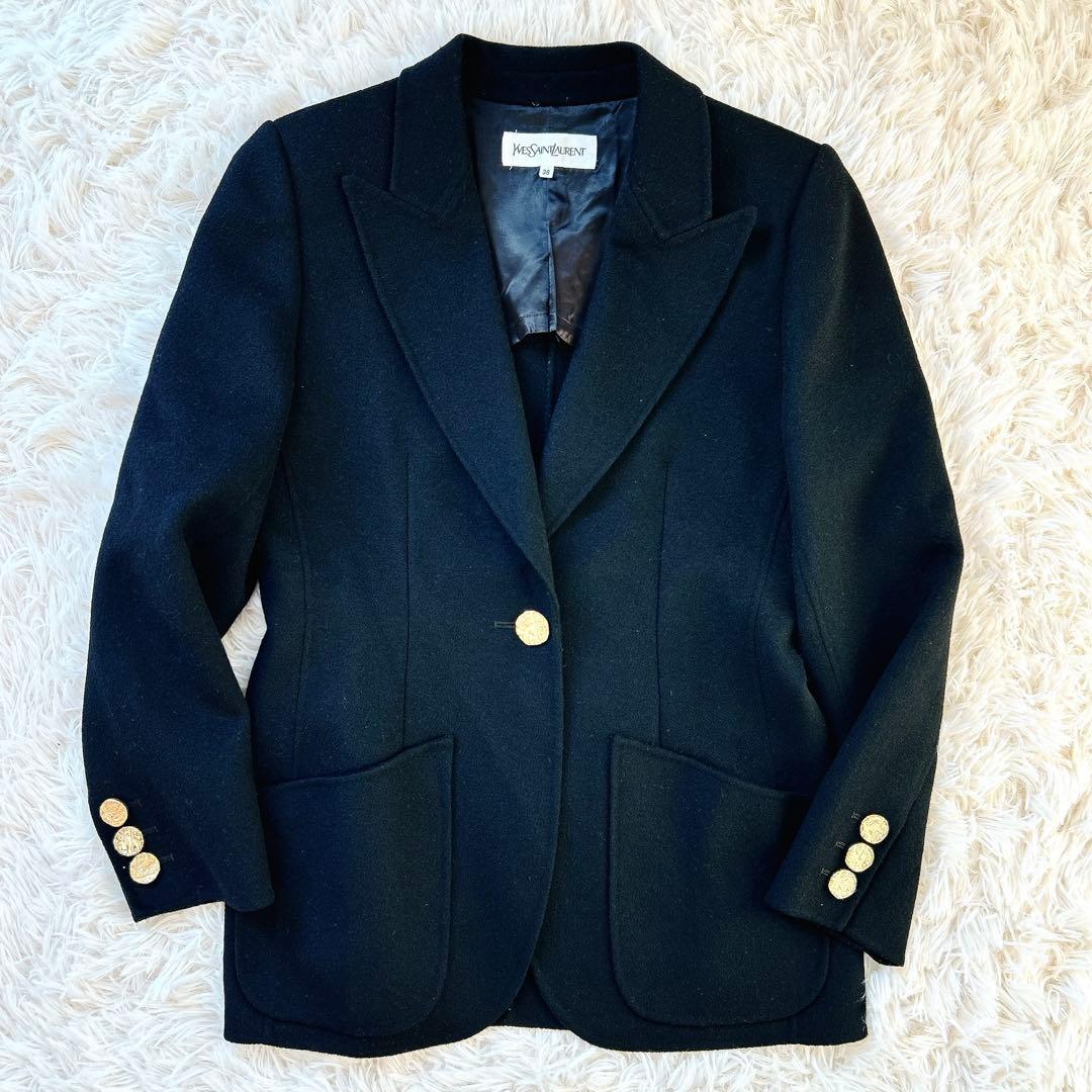 イブサンローラン　ウールカシミヤダブルフェイスジャケット　YSL刻印ボタン