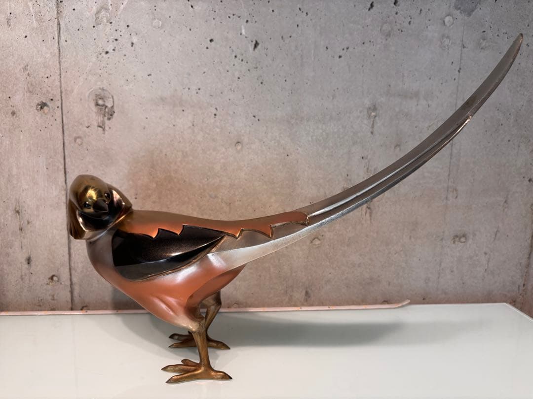 米治一造　銅製　金鶏鳥　置物　共箱