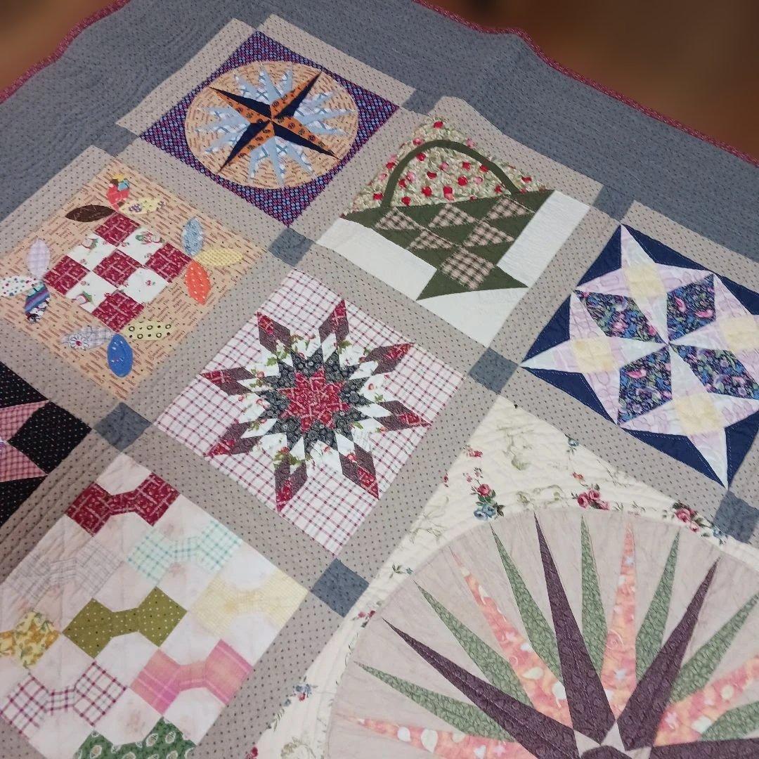 ベッドカバー パッチワークキルト ハンドメイド