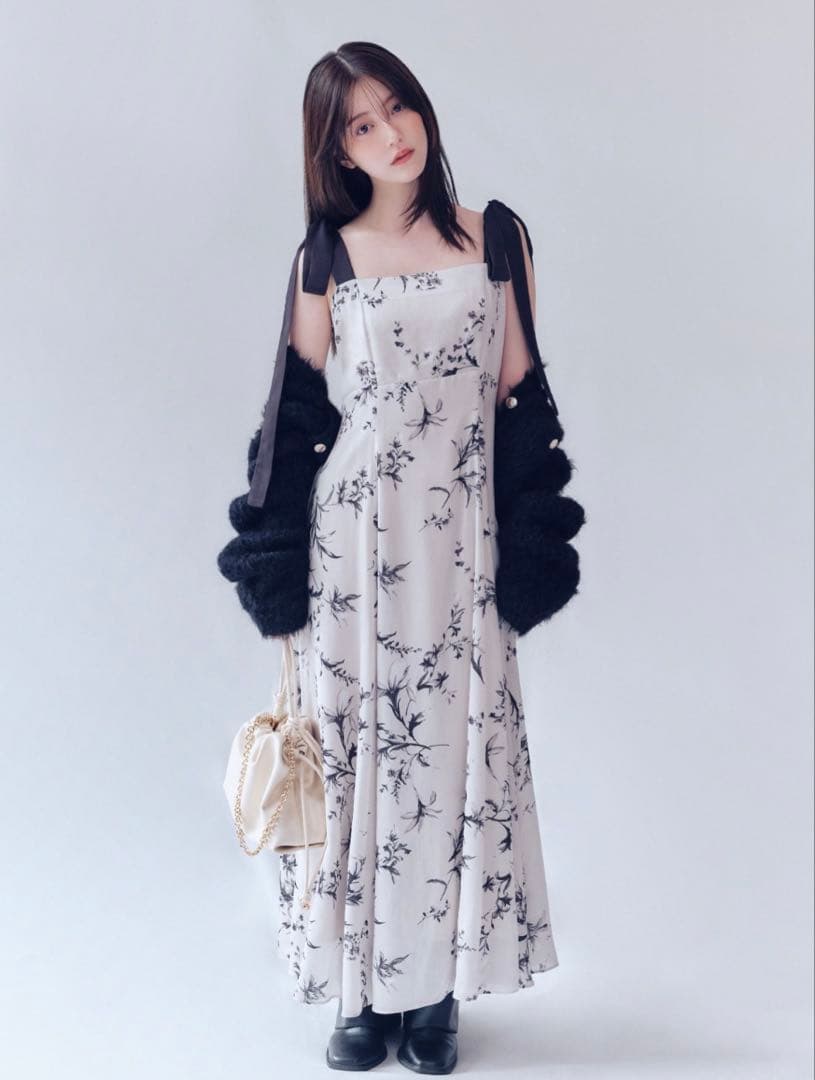 【FRAY I.D】リボンディテールフローラルワンピース　00サイズ