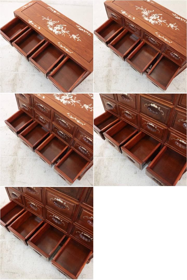 高級銘木 唐木 花梨無垢 螺鈿細工 チェスト 20杯 小引き出し 小箪笥 薬箪笥