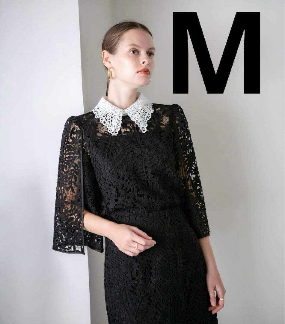 【LEJA】 リーフレースカラースリットスリーブ｜ラインセット アップワンピース