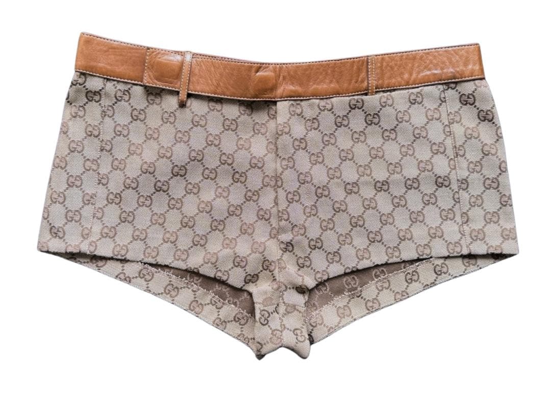 GUCCI レザー トリム付き GG キャンバス ショートパンツ サイズ38