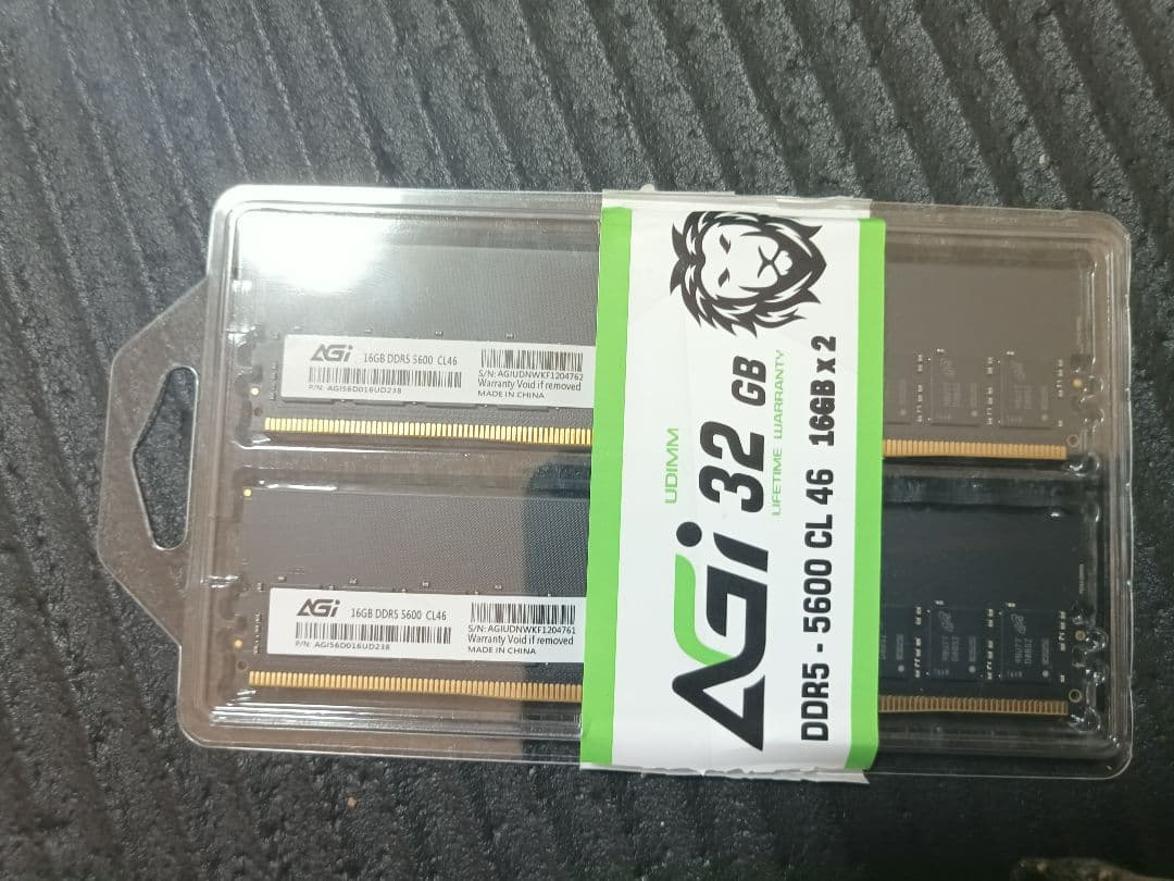 ddr5 メモリ 2×16gb計32gb agi56do16ud238