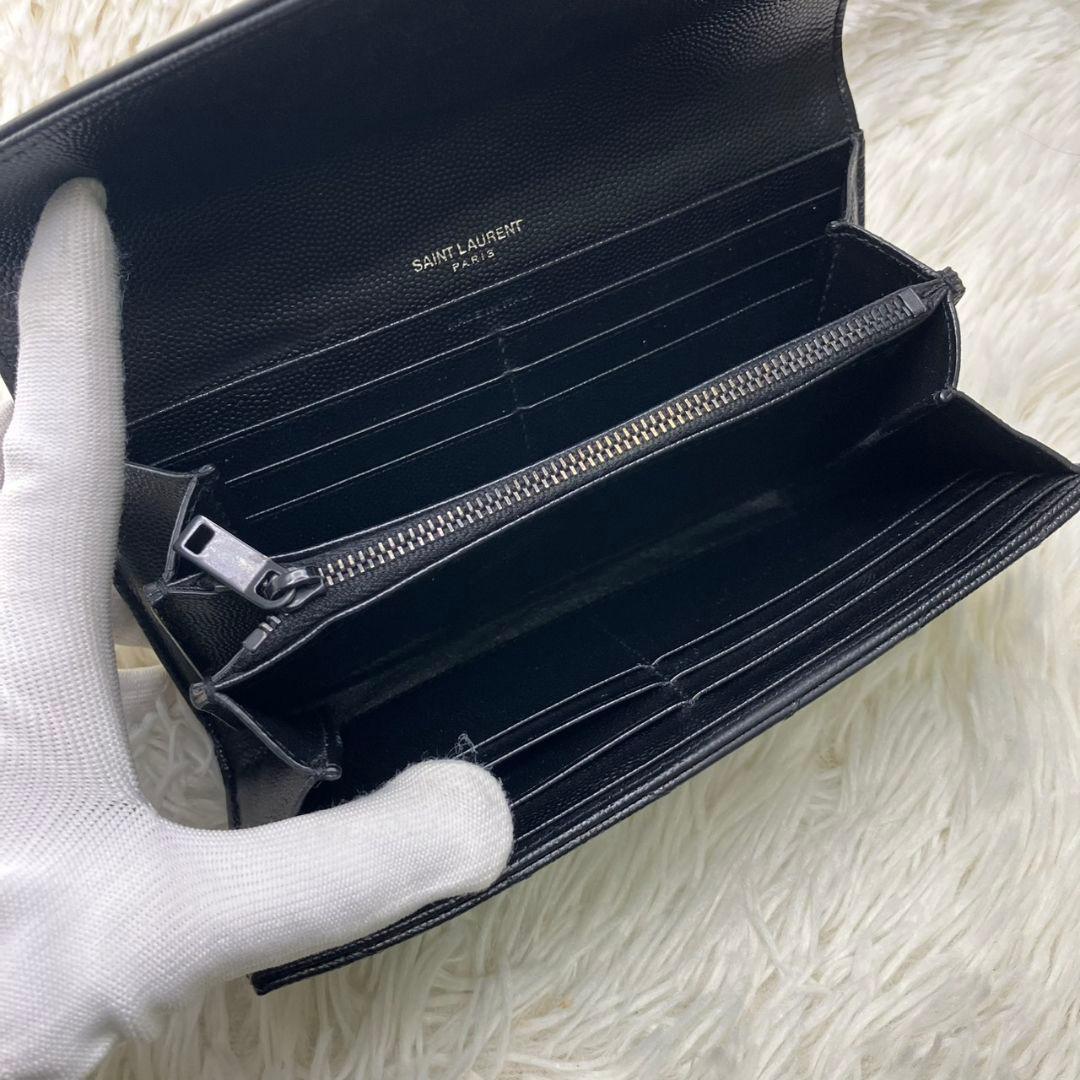 大人気✨サンローラン 長財布 キャビアスキン カサンドラロゴ ブラック