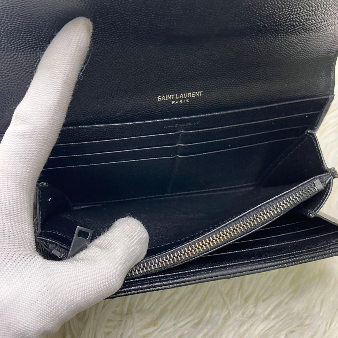 大人気✨サンローラン 長財布 キャビアスキン カサンドラロゴ ブラック