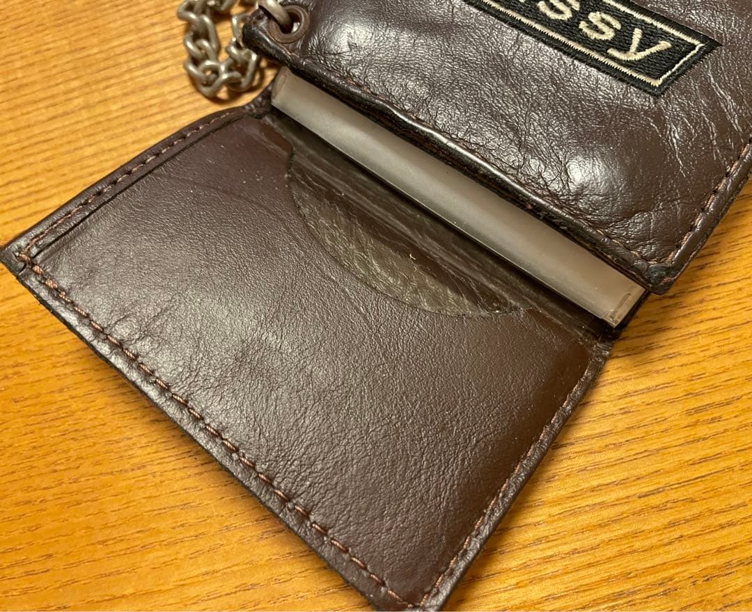 90s オールド ステューシー USA製 チェーンウォレット カードケース 本革