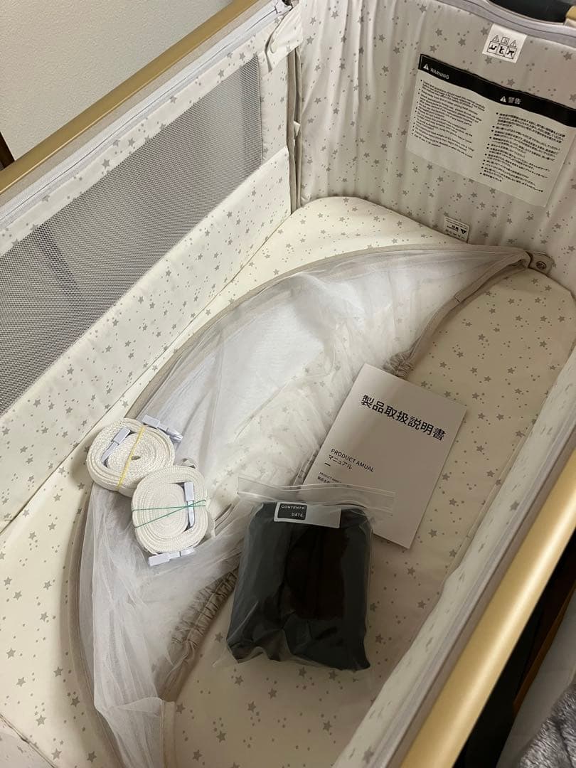 【美品・付属品完備】2025最新型モデル　HZDMJ ベビーベッド　ベージュ