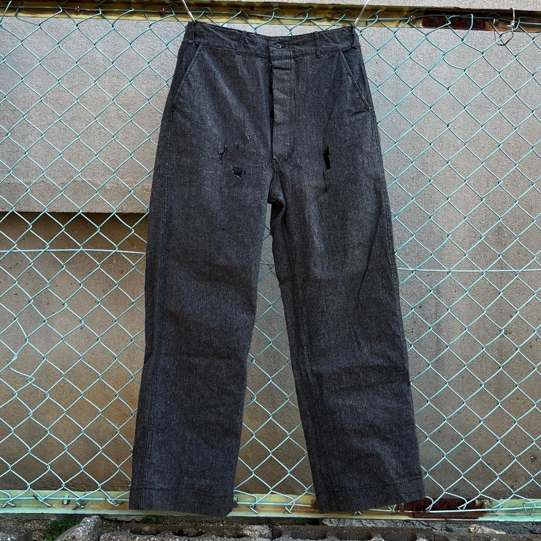1940年代から1950年代頃　黒 ブラックシャンブレー　ワークパンツ　ダメージ