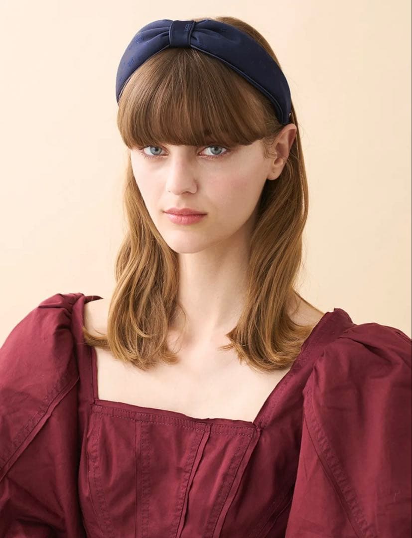 新品 アレクサンドル ドゥ パリ リボン カチューシャ ネイビー