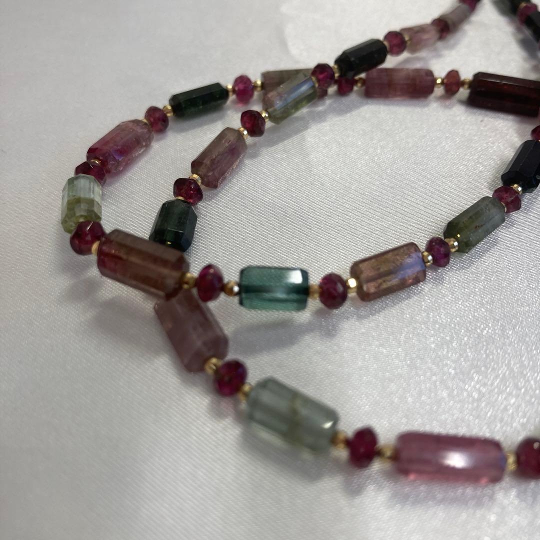 <美品> K18 トルマリン　ネックレス　ブレスレット　天然石　グリーン　ピンク