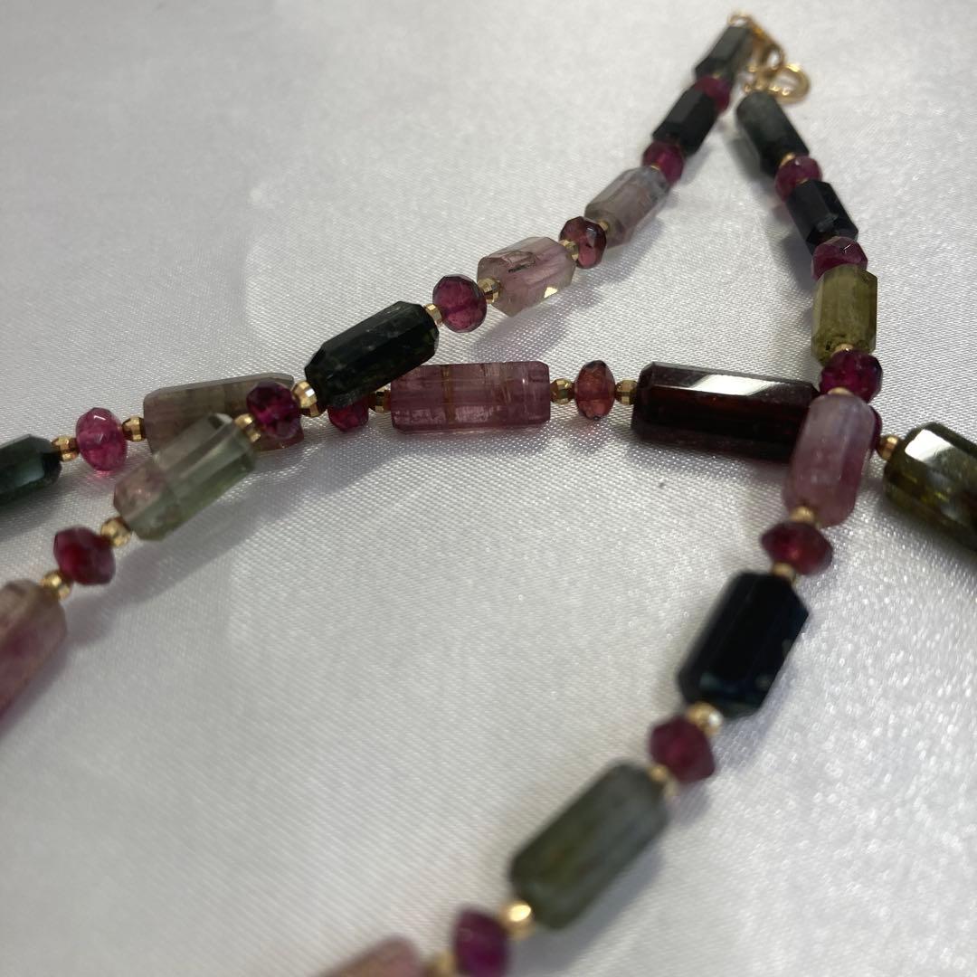<美品> K18 トルマリン　ネックレス　ブレスレット　天然石　グリーン　ピンク
