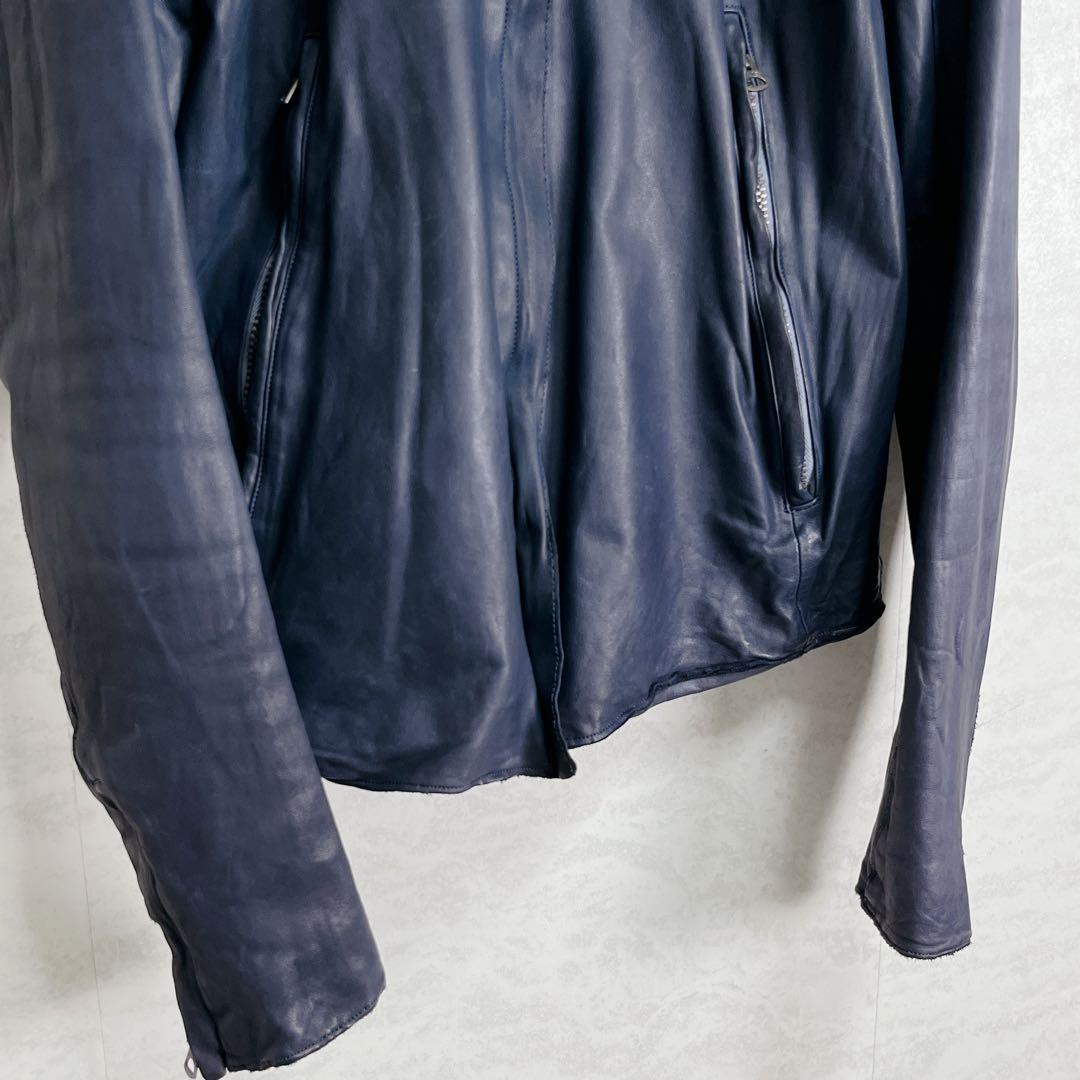 『sisii シシ』レザーライダースジャケット 牛革 洗濯可 ダブルジップ 紺青