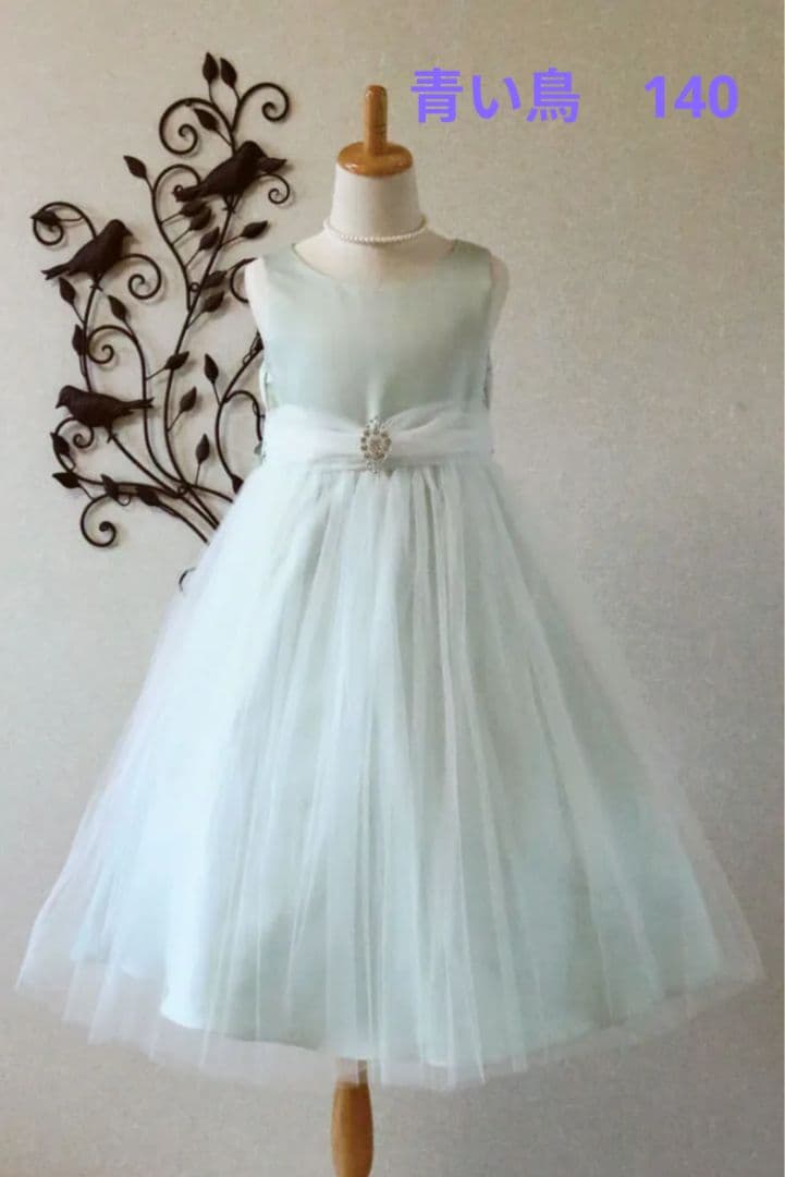 【青い鳥】子供ドレス 140cm　セージ